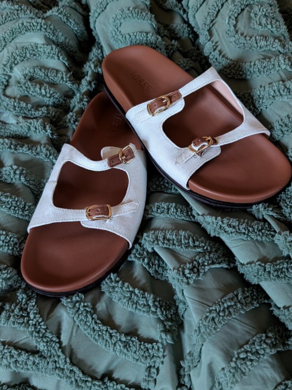 J.Crew Colbie Buckle Sandals Women's Size 9 Canvas Leather Flat Sandals